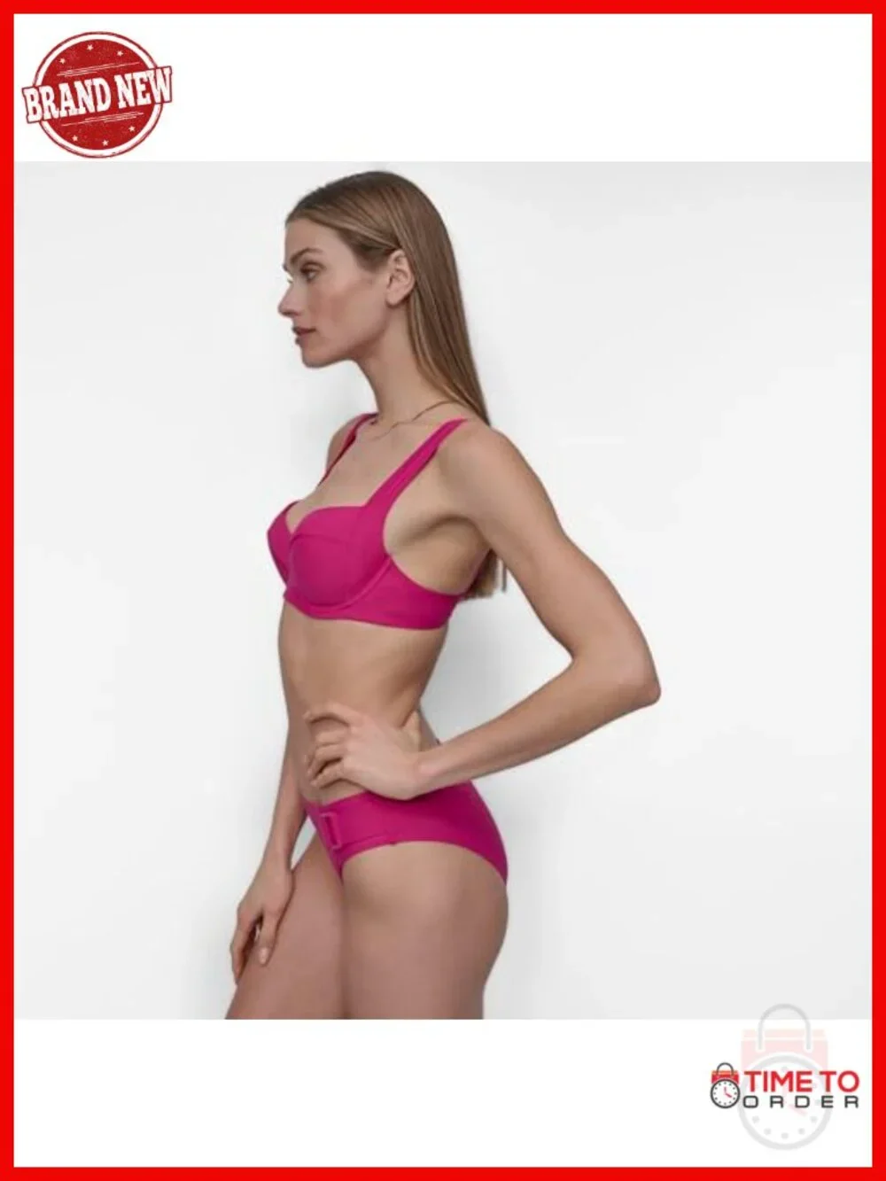 Women's Molded Bra Bikini Set with Low Rise Ring Detail Bottom